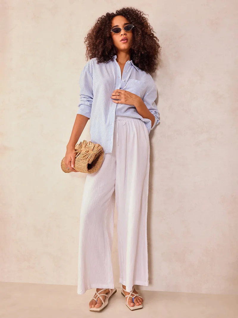 OUTZIDR Blue Oversized Stripe Shirt